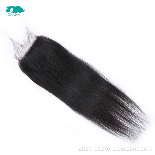ALLRUN Hair 4 x 4 Brazilian Closure Straight Human Hair Free/Middle Part Lace Closure 8"-20" Natural Color